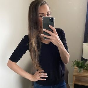 Express Ruched 1/2 Sleeve V-Neck / Back Top Black